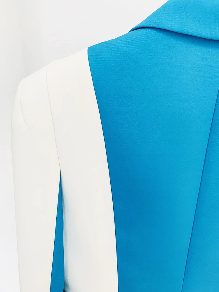HIGH STREET Newest 2026 Designer Runway Suit Set Women's Color Block Blazer Flare Pants Suit