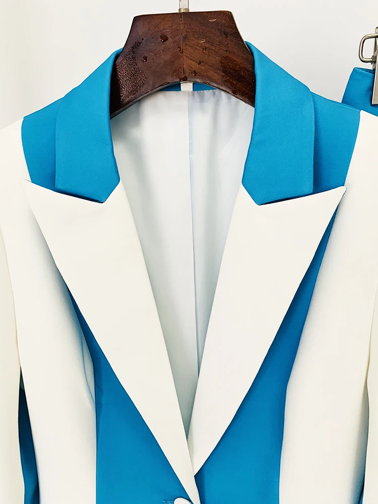 HIGH STREET Newest 2026 Designer Runway Suit Set Women's Color Block Blazer Flare Pants Suit