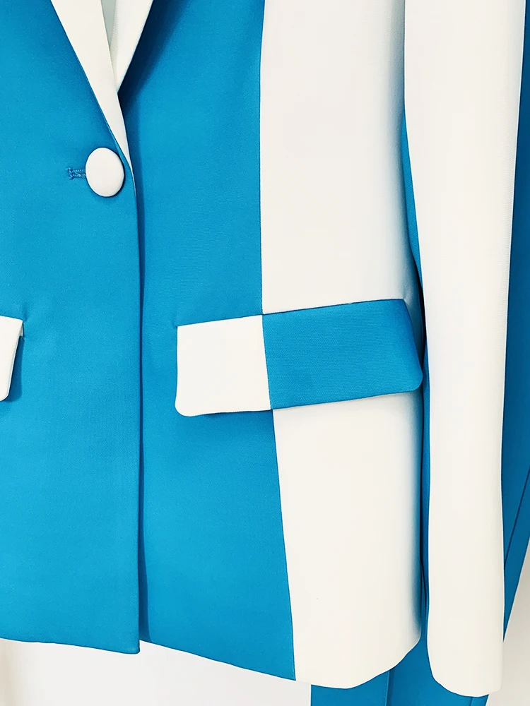 HIGH STREET Newest 2026 Designer Runway Suit Set Women's Color Block Blazer Flare Pants Suit