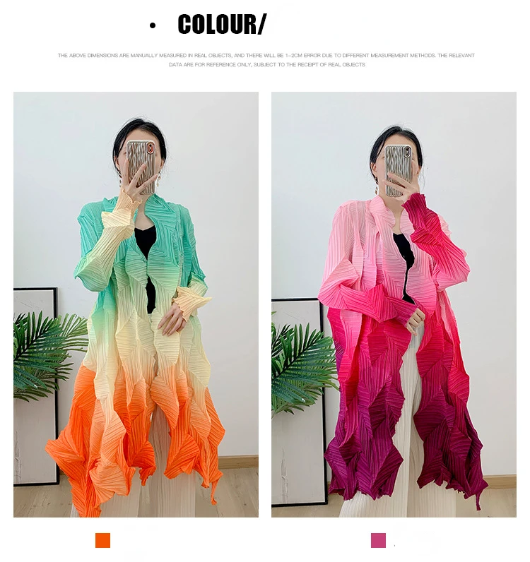 2025 New Fashion Miyake Pleated Gradient Mid-length Loose Cardigan Cape Jacket Autumn Coat Women