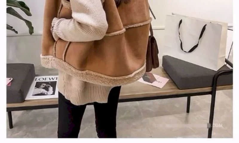 Fleece Waistcoats for Women Lambhair Coats Lapel Vests Casual Sleeveless Cardigans Oversized Winter Jackets Loose Women Tops