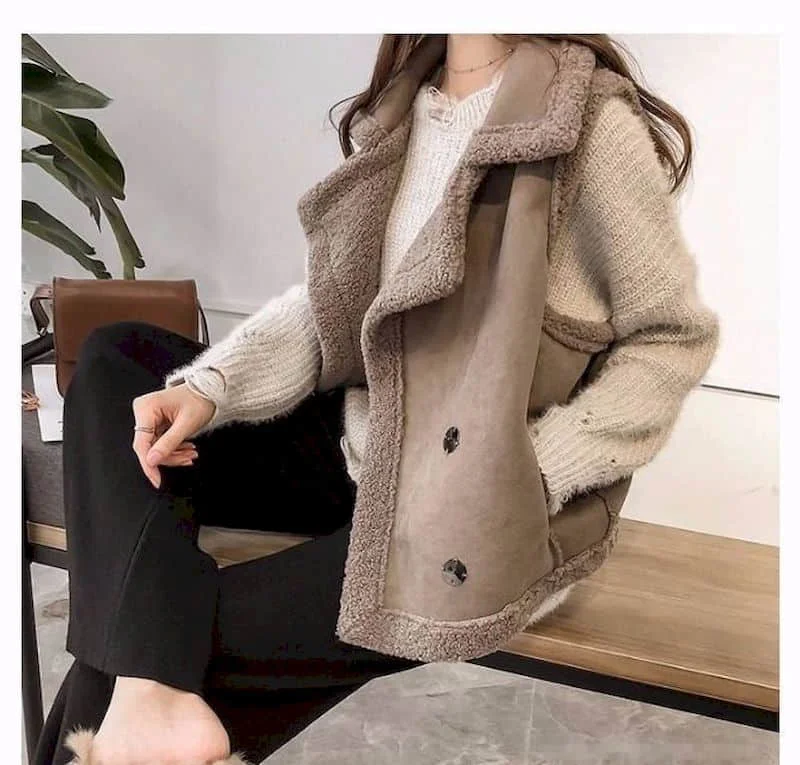 Fleece Waistcoats for Women Lambhair Coats Lapel Vests Casual Sleeveless Cardigans Oversized Winter Jackets Loose Women Tops