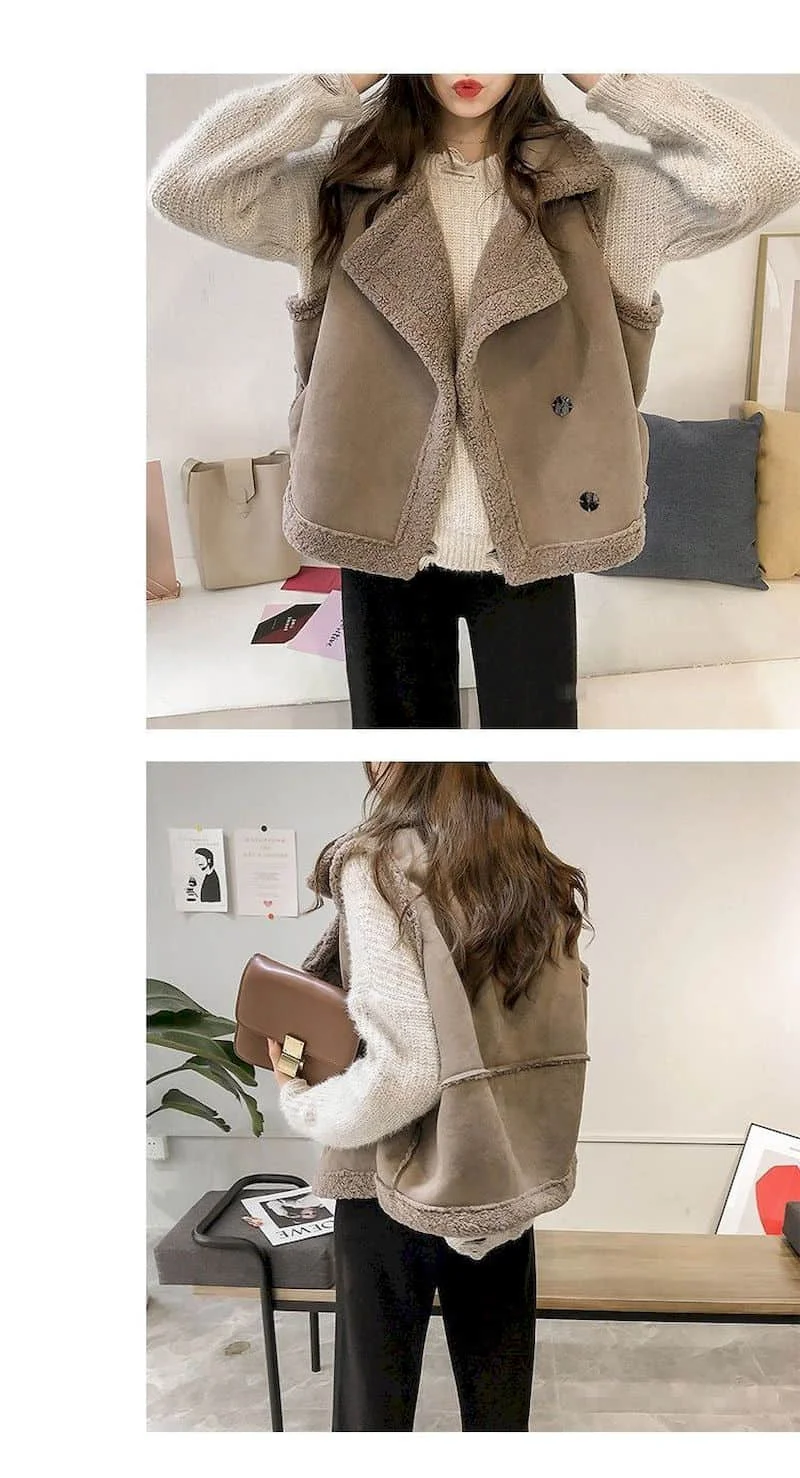 Fleece Waistcoats for Women Lambhair Coats Lapel Vests Casual Sleeveless Cardigans Oversized Winter Jackets Loose Women Tops