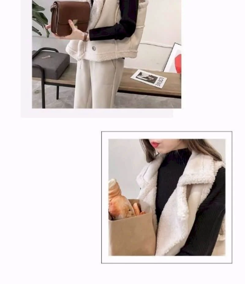 Fleece Waistcoats for Women Lambhair Coats Lapel Vests Casual Sleeveless Cardigans Oversized Winter Jackets Loose Women Tops