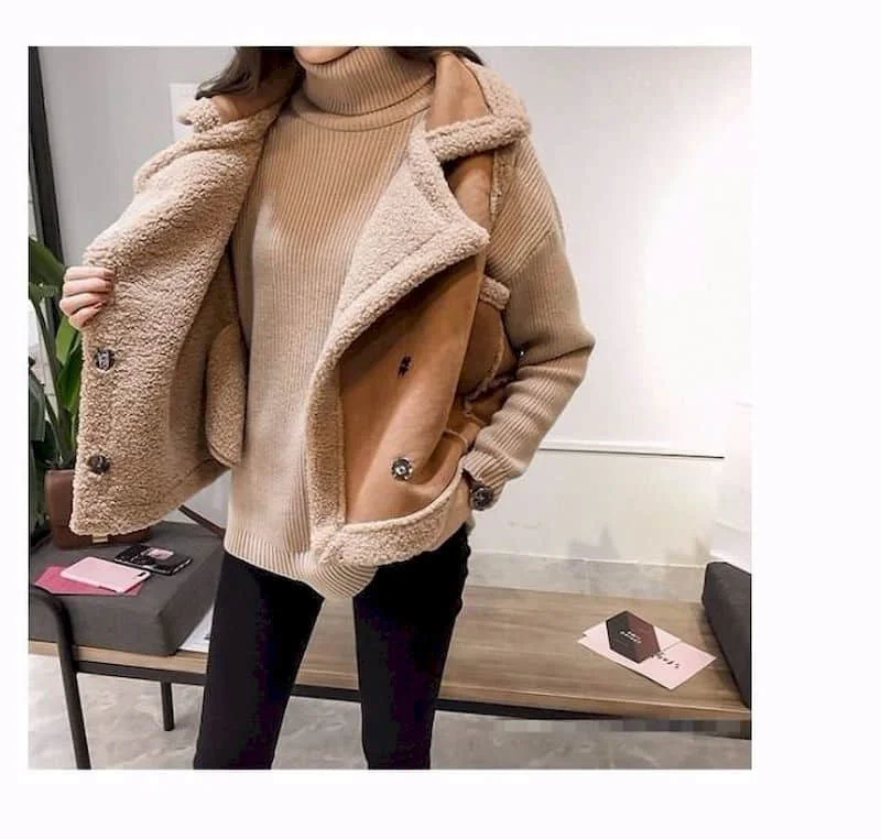 Fleece Waistcoats for Women Lambhair Coats Lapel Vests Casual Sleeveless Cardigans Oversized Winter Jackets Loose Women Tops