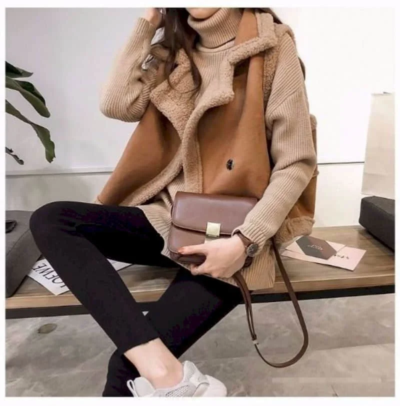 Fleece Waistcoats for Women Lambhair Coats Lapel Vests Casual Sleeveless Cardigans Oversized Winter Jackets Loose Women Tops