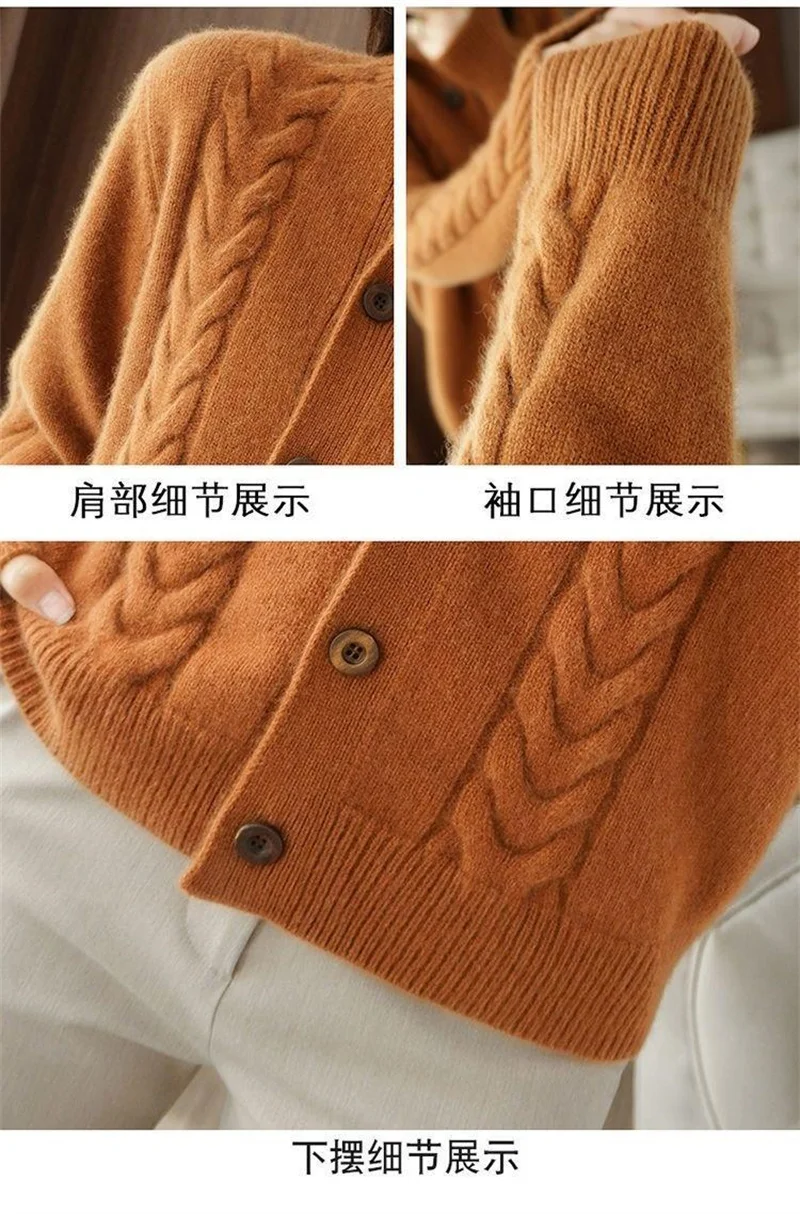 Half High Collar Twists Knitted Cardigan Autumn And Winter High-End Casual Loose Versatile Long Sleeved Base Sweater For Women