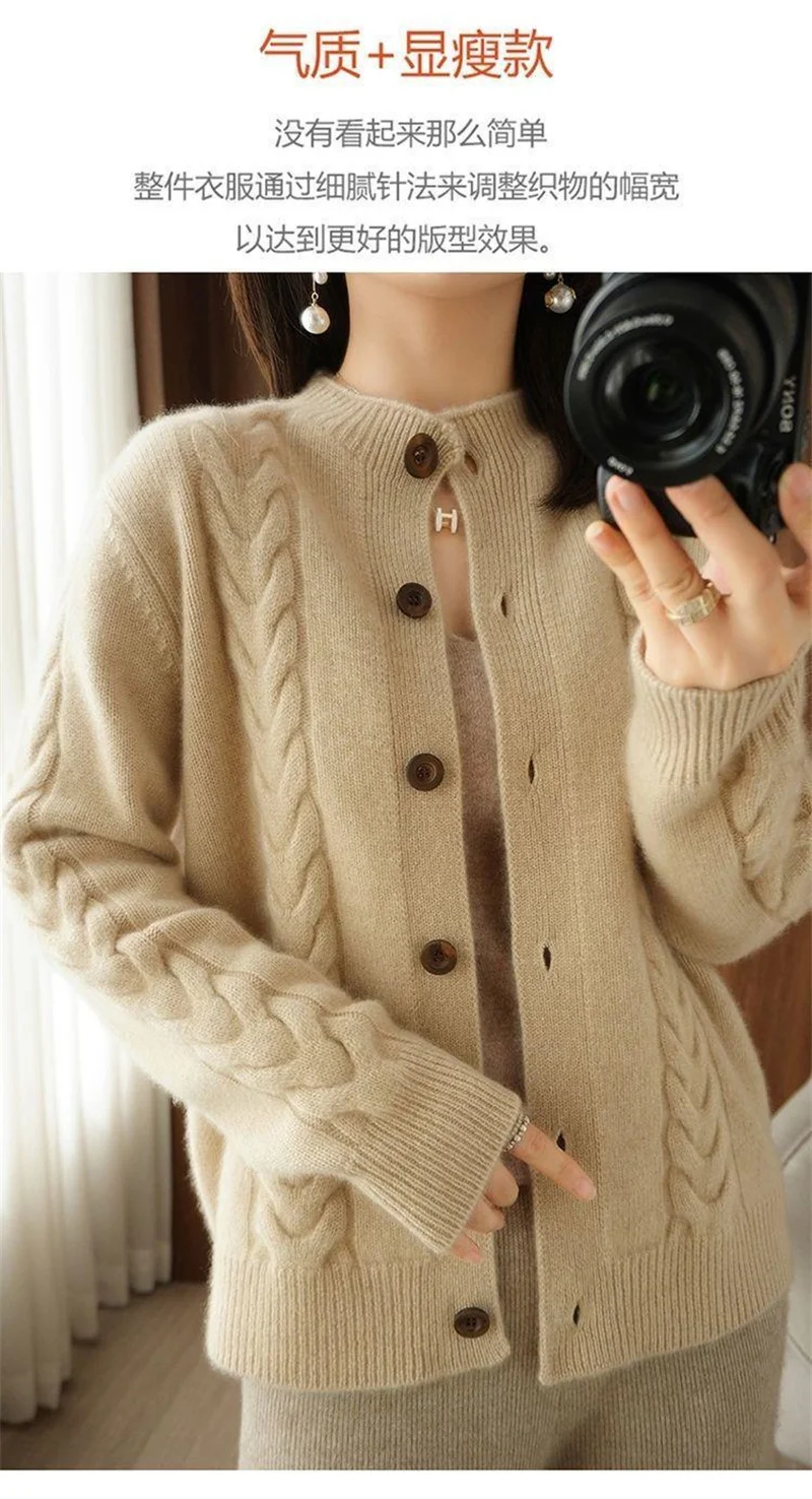 Half High Collar Twists Knitted Cardigan Autumn And Winter High-End Casual Loose Versatile Long Sleeved Base Sweater For Women