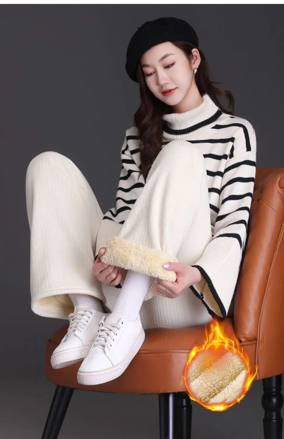 Winter Fleece Lined Wide Leg Pants Casual Thicken Warm Baggy Sweatpants Women High Waist Korean Lamb Fluff Straight Pantalones