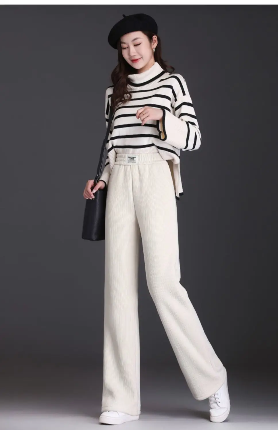 Winter Fleece Lined Wide Leg Pants Casual Thicken Warm Baggy Sweatpants Women High Waist Korean Lamb Fluff Straight Pantalones
