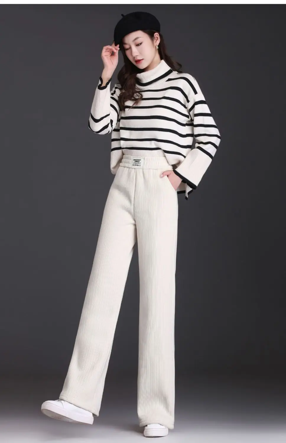 Winter Fleece Lined Wide Leg Pants Casual Thicken Warm Baggy Sweatpants Women High Waist Korean Lamb Fluff Straight Pantalones