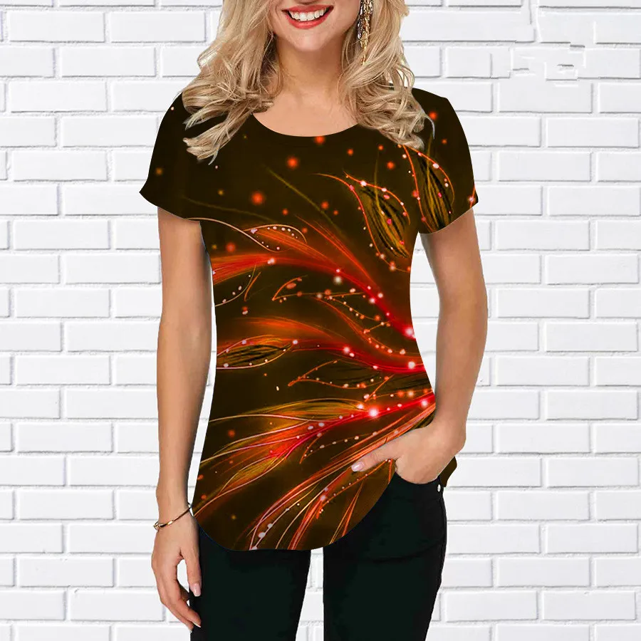 3D Gradient Floral Graphic Printed Women Fashion T-shirts Short Sleeve Street Round-Neck Pullovers Tops Summer Casual T Shirt