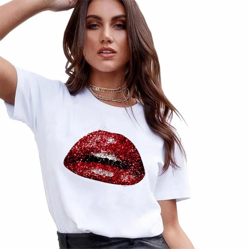 New Summer Lip Print Women's Top Short Sleeve T-shirt Oversized T Shirt Women Clothes Tops Graphic T Shirts Harajuku Clothing