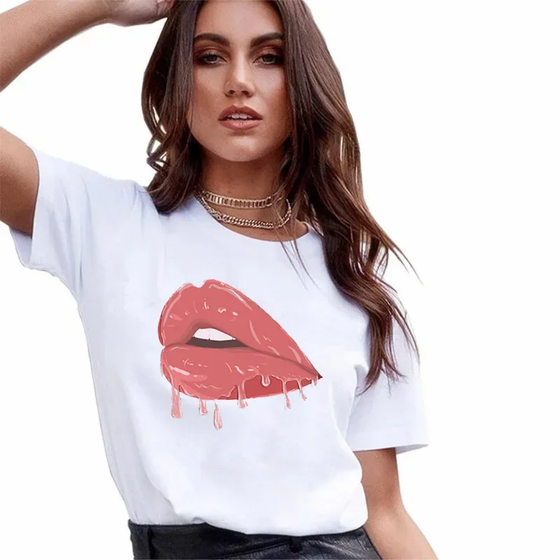 New Summer Lip Print Women's Top Short Sleeve T-shirt Oversized T Shirt Women Clothes Tops Graphic T Shirts Harajuku Clothing
