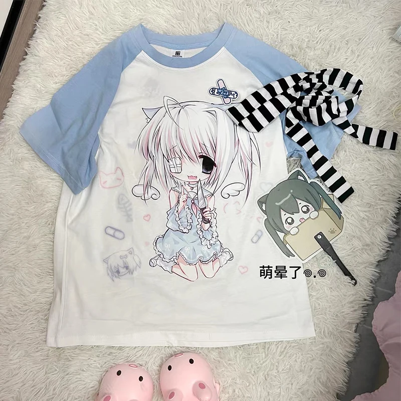 Y2k T Shirts Short Sleeve Women's Subculture Cartoon Print Tops Japanese New Casual Kawaii Harajuku Pulovers Summer Tees