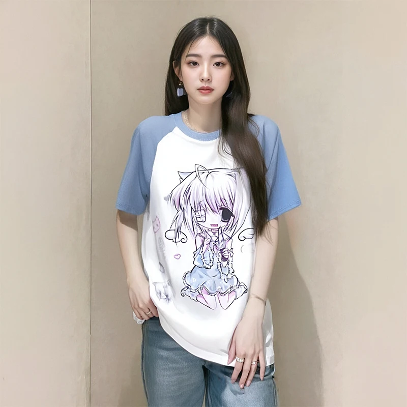 Y2k T Shirts Short Sleeve Women's Subculture Cartoon Print Tops Japanese New Casual Kawaii Harajuku Pulovers Summer Tees