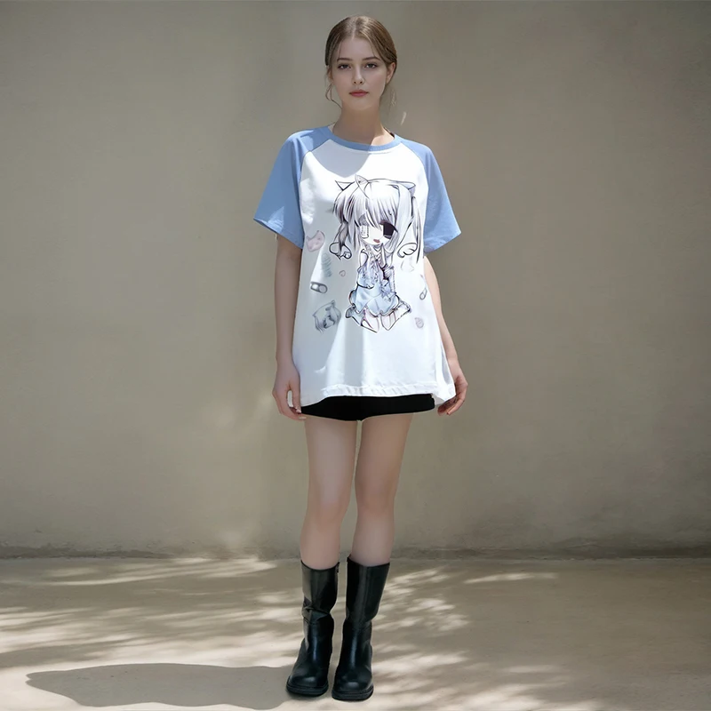 Y2k T Shirts Short Sleeve Women's Subculture Cartoon Print Tops Japanese New Casual Kawaii Harajuku Pulovers Summer Tees