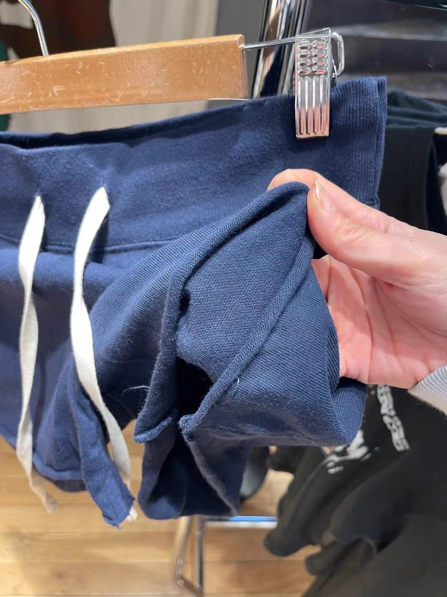 Navy Drawstring Casual Sweatshorts Women Cotton Raw Trim High Waist Loose Straight Shorts Harajuku Streetwear Summer Short Pant