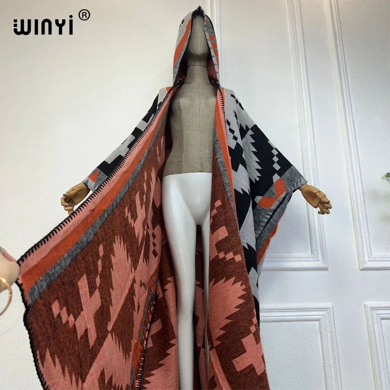 WINYI Africa Winter dress outfits Women high quality Coat Loose Thick Warm Female kaftan Coat poncho dress Hooded mop coat Abaya