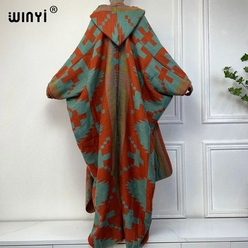 WINYI Africa Winter dress outfits Women high quality Coat Loose Thick Warm Female kaftan Coat poncho dress Hooded mop coat Abaya