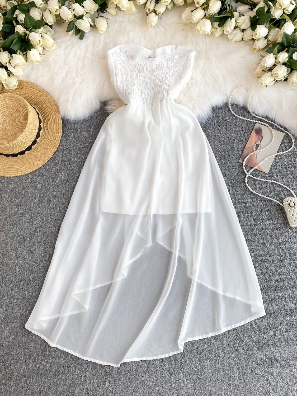 Chic Floral Mesh Patchwork Tube Top Dress Sexy Off Shoulder Elegant Evening Party Women Fashion Vintage Ceremonial Dresses