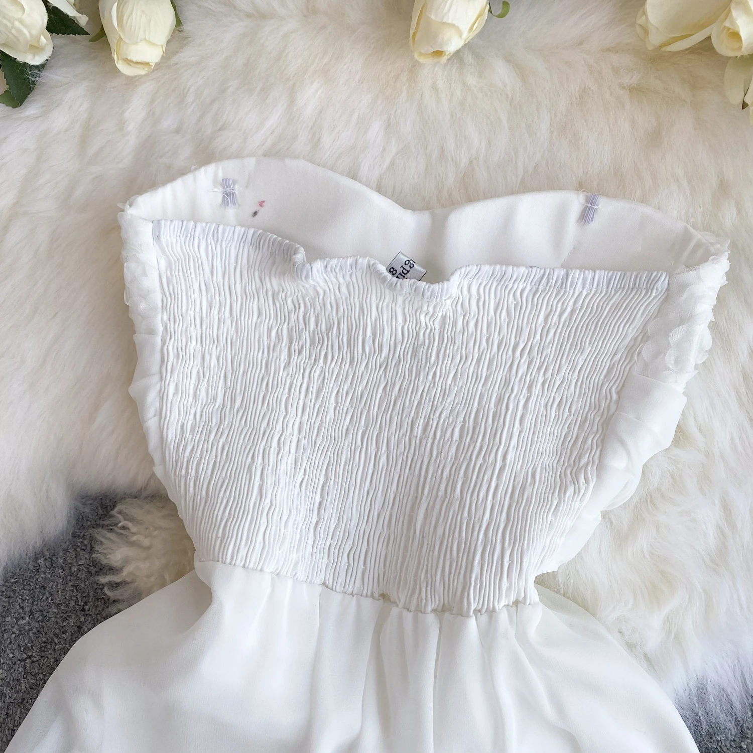 Chic Floral Mesh Patchwork Tube Top Dress Sexy Off Shoulder Elegant Evening Party Women Fashion Vintage Ceremonial Dresses
