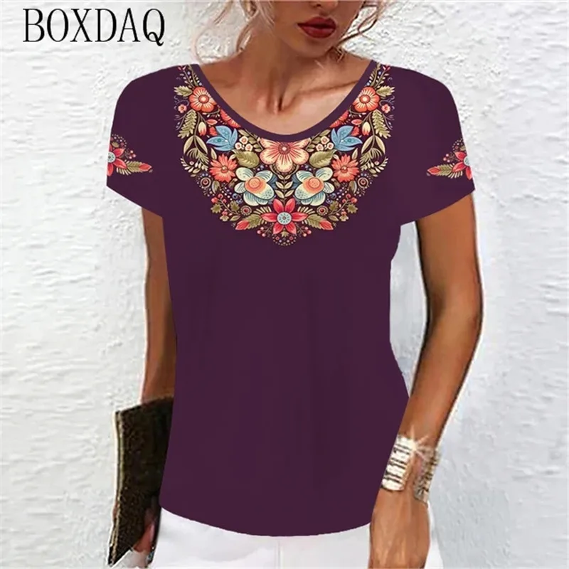 Vintage Classic Women T-Shirts Short Sleeve O-Neck Floral Graphic Female T Shirt Summer 3d Print Flower Casual Tops Big Size 6XL