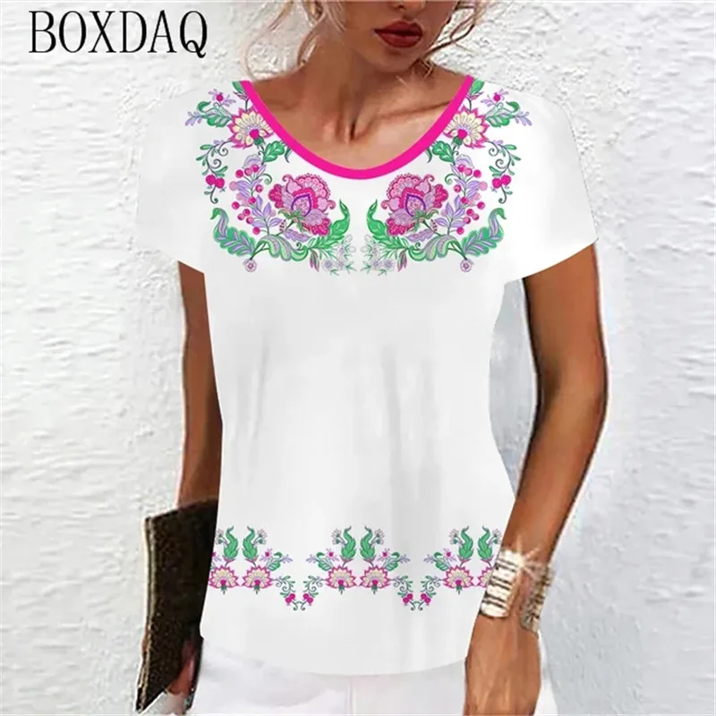 Vintage Classic Women T-Shirts Short Sleeve O-Neck Floral Graphic Female T Shirt Summer 3d Print Flower Casual Tops Big Size 6XL