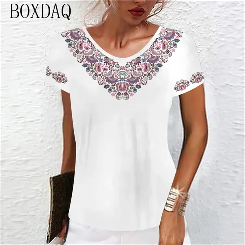 Vintage Classic Women T-Shirts Short Sleeve O-Neck Floral Graphic Female T Shirt Summer 3d Print Flower Casual Tops Big Size 6XL
