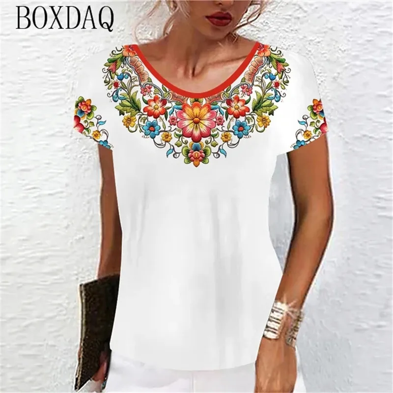 Vintage Classic Women T-Shirts Short Sleeve O-Neck Floral Graphic Female T Shirt Summer 3d Print Flower Casual Tops Big Size 6XL