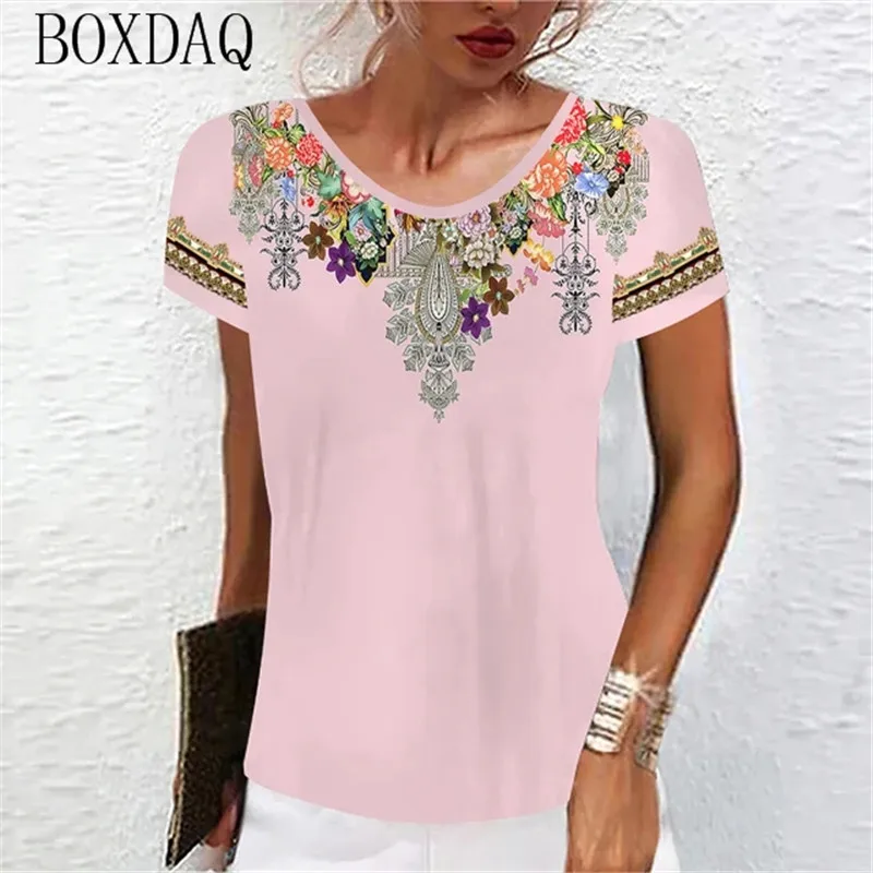 Vintage Classic Women T-Shirts Short Sleeve O-Neck Floral Graphic Female T Shirt Summer 3d Print Flower Casual Tops Big Size 6XL