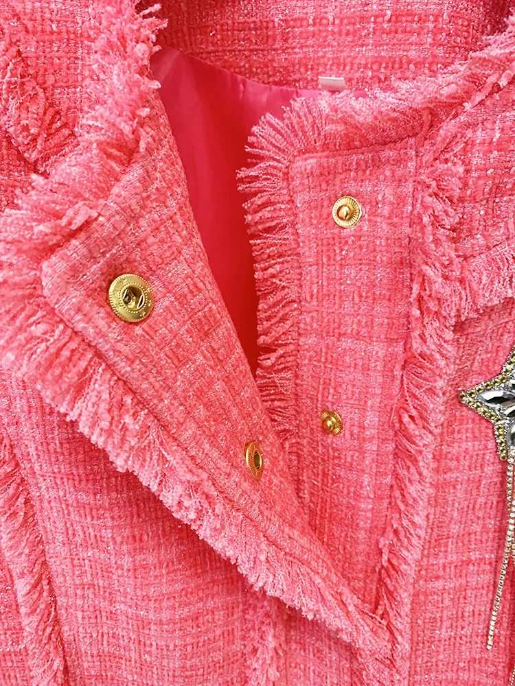 HIGH STREET Newest 2026 Runway Designer Fashion Women's Diamonds Rhinestone Beaded Tassel Tweed Jacket