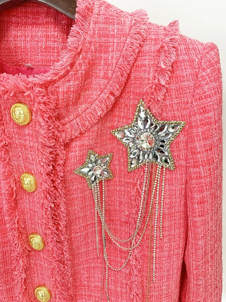 HIGH STREET Newest 2026 Runway Designer Fashion Women's Diamonds Rhinestone Beaded Tassel Tweed Jacket