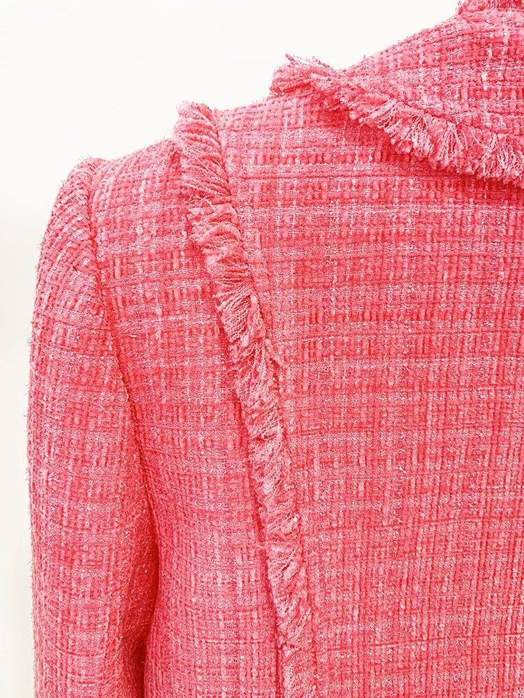 HIGH STREET Newest 2026 Runway Designer Fashion Women's Diamonds Rhinestone Beaded Tassel Tweed Jacket