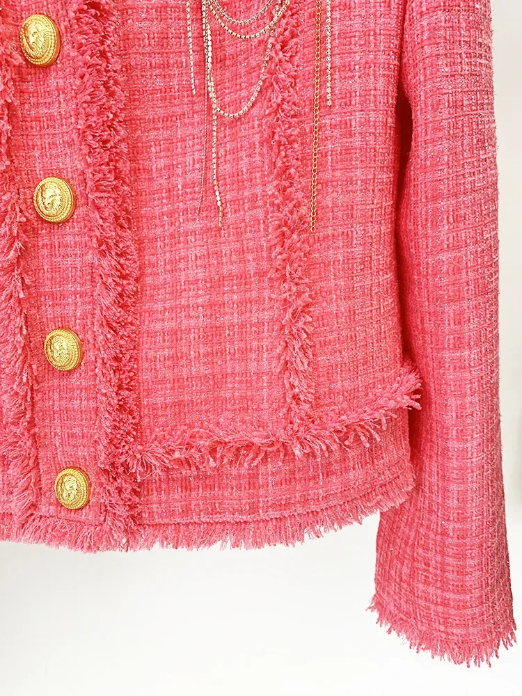 HIGH STREET Newest 2026 Runway Designer Fashion Women's Diamonds Rhinestone Beaded Tassel Tweed Jacket