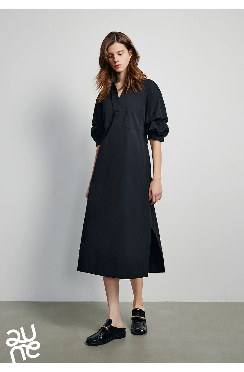 TOYOUTH Women Shirt Dress 2024 Summer New V Turn Down Collar Half Lantern Sleeve Jacquard A-line Midi Dress With Waist Belt