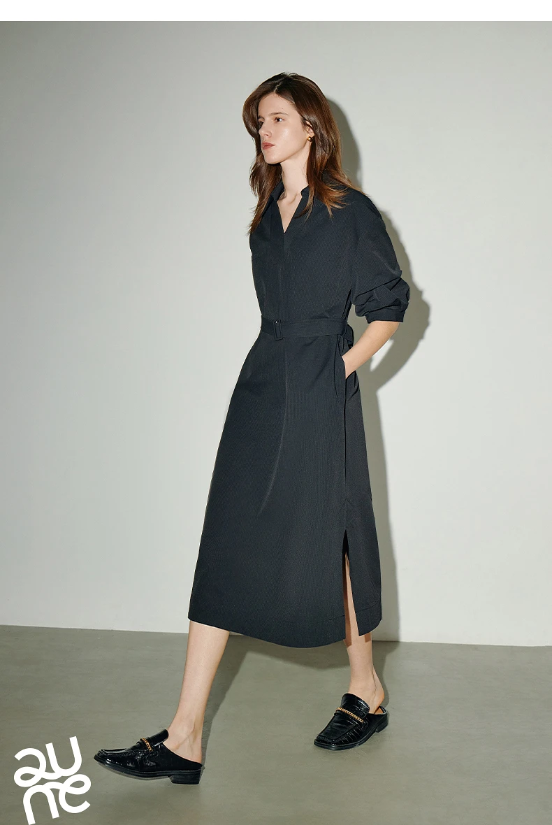 TOYOUTH Women Shirt Dress 2024 Summer New V Turn Down Collar Half Lantern Sleeve Jacquard A-line Midi Dress With Waist Belt