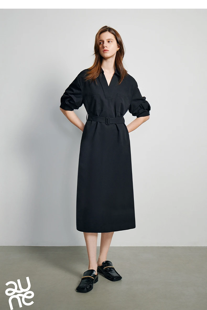 TOYOUTH Women Shirt Dress 2024 Summer New V Turn Down Collar Half Lantern Sleeve Jacquard A-line Midi Dress With Waist Belt