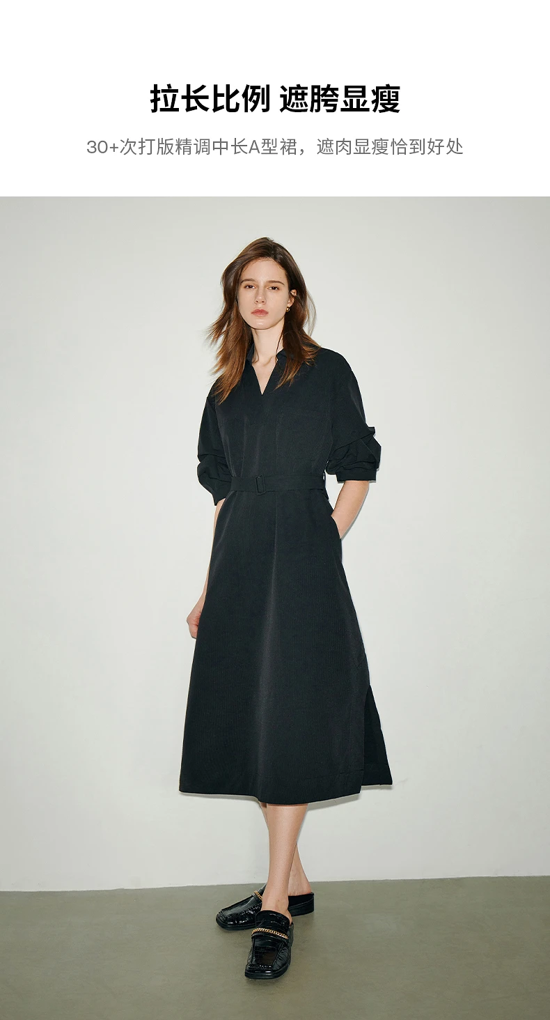 TOYOUTH Women Shirt Dress 2024 Summer New V Turn Down Collar Half Lantern Sleeve Jacquard A-line Midi Dress With Waist Belt
