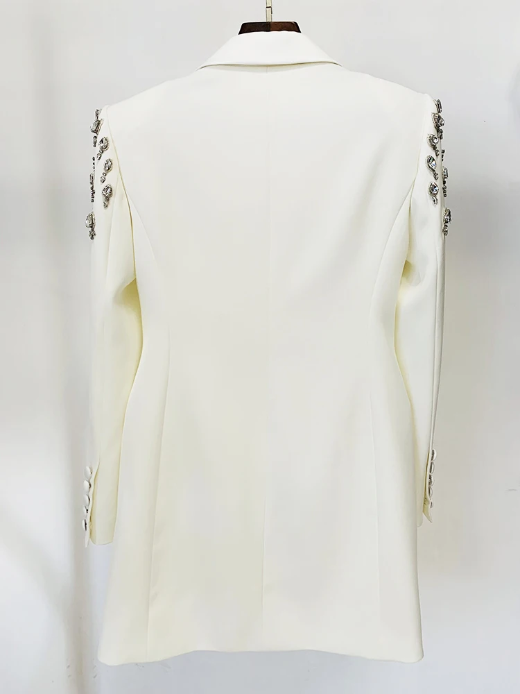 HIGH STREET Newest 2026 Designer Jacket Women's Double Breasted Rhinestone Diamonds Beaded Long Blazer Dress
