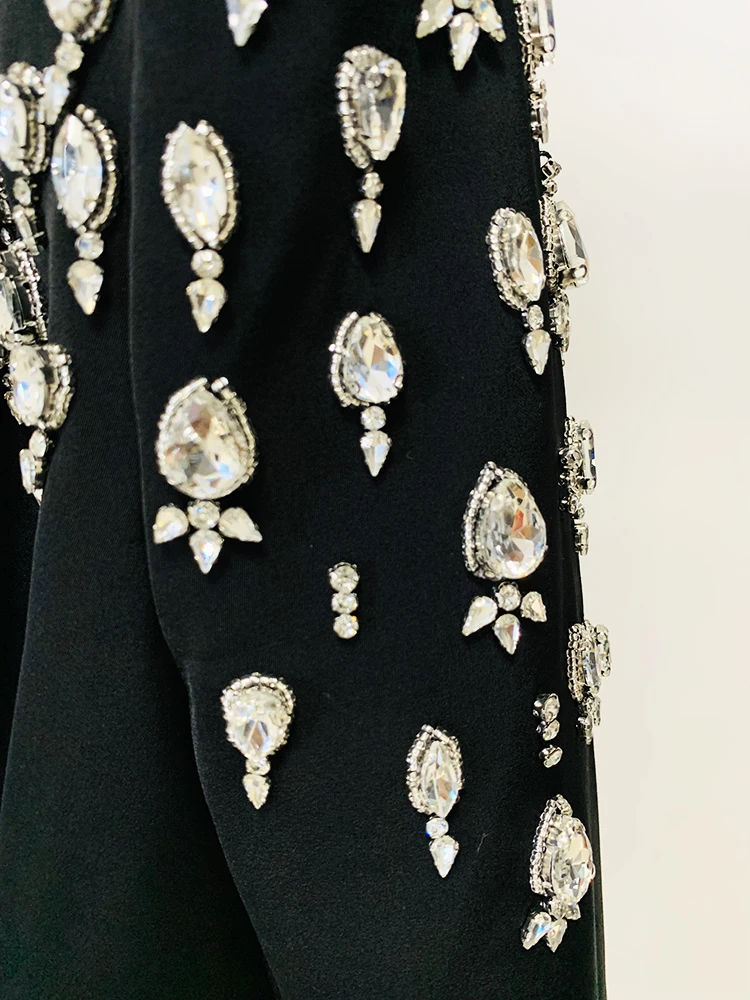 HIGH STREET Newest 2026 Designer Jacket Women's Double Breasted Rhinestone Diamonds Beaded Long Blazer Dress
