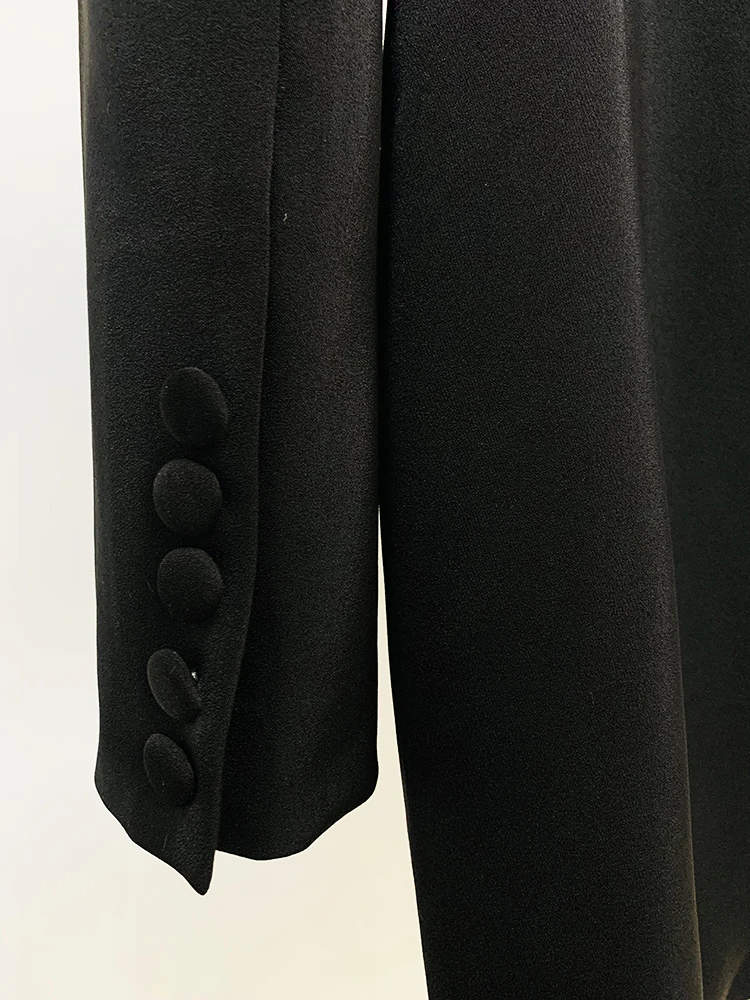 HIGH STREET Newest 2026 Designer Jacket Women's Double Breasted Rhinestone Diamonds Beaded Long Blazer Dress