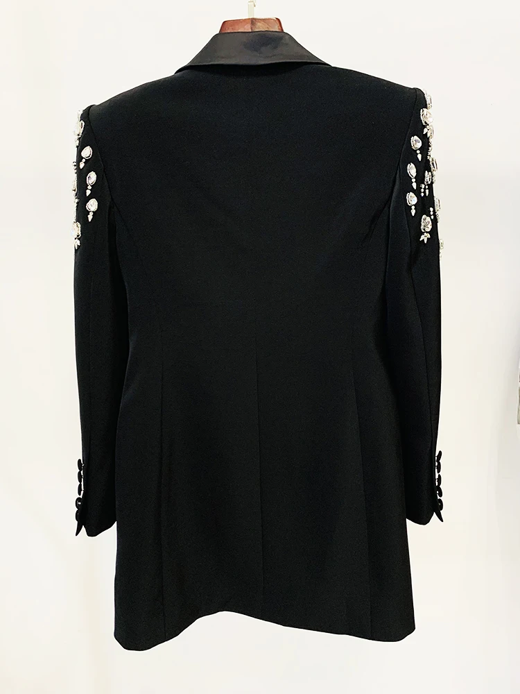 HIGH STREET Newest 2026 Designer Jacket Women's Double Breasted Rhinestone Diamonds Beaded Long Blazer Dress