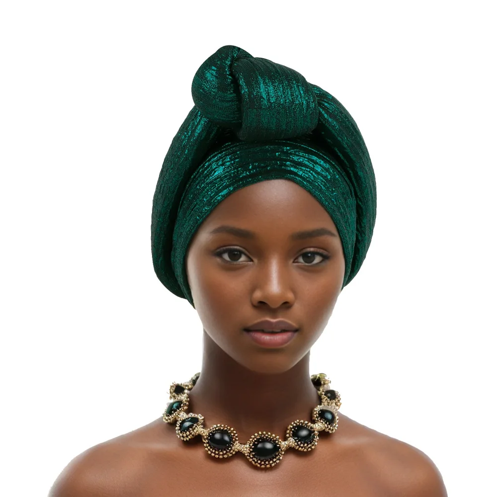 Glitter Fabric Top Knotted Turban Cap Fashion Women Headscarf Hat African Head Wraps Nigerian Wedding Party Headwear Bonnet