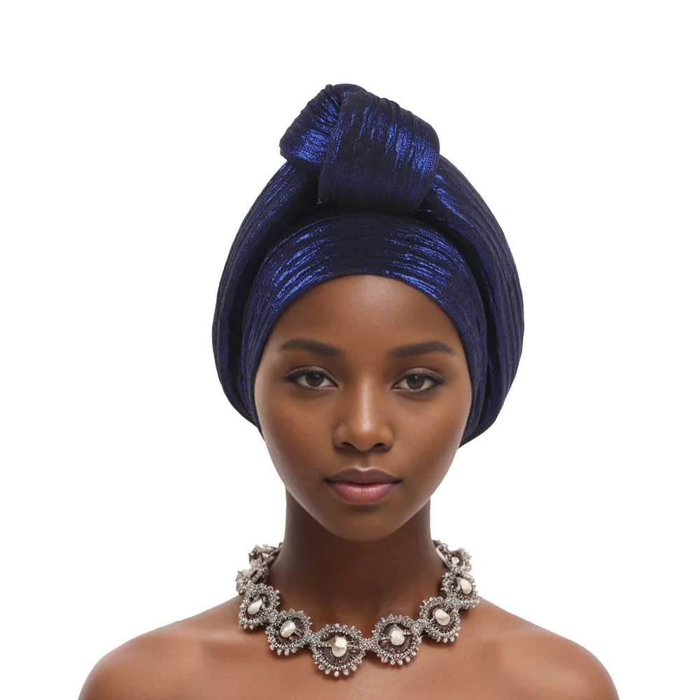 Glitter Fabric Top Knotted Turban Cap Fashion Women Headscarf Hat African Head Wraps Nigerian Wedding Party Headwear Bonnet