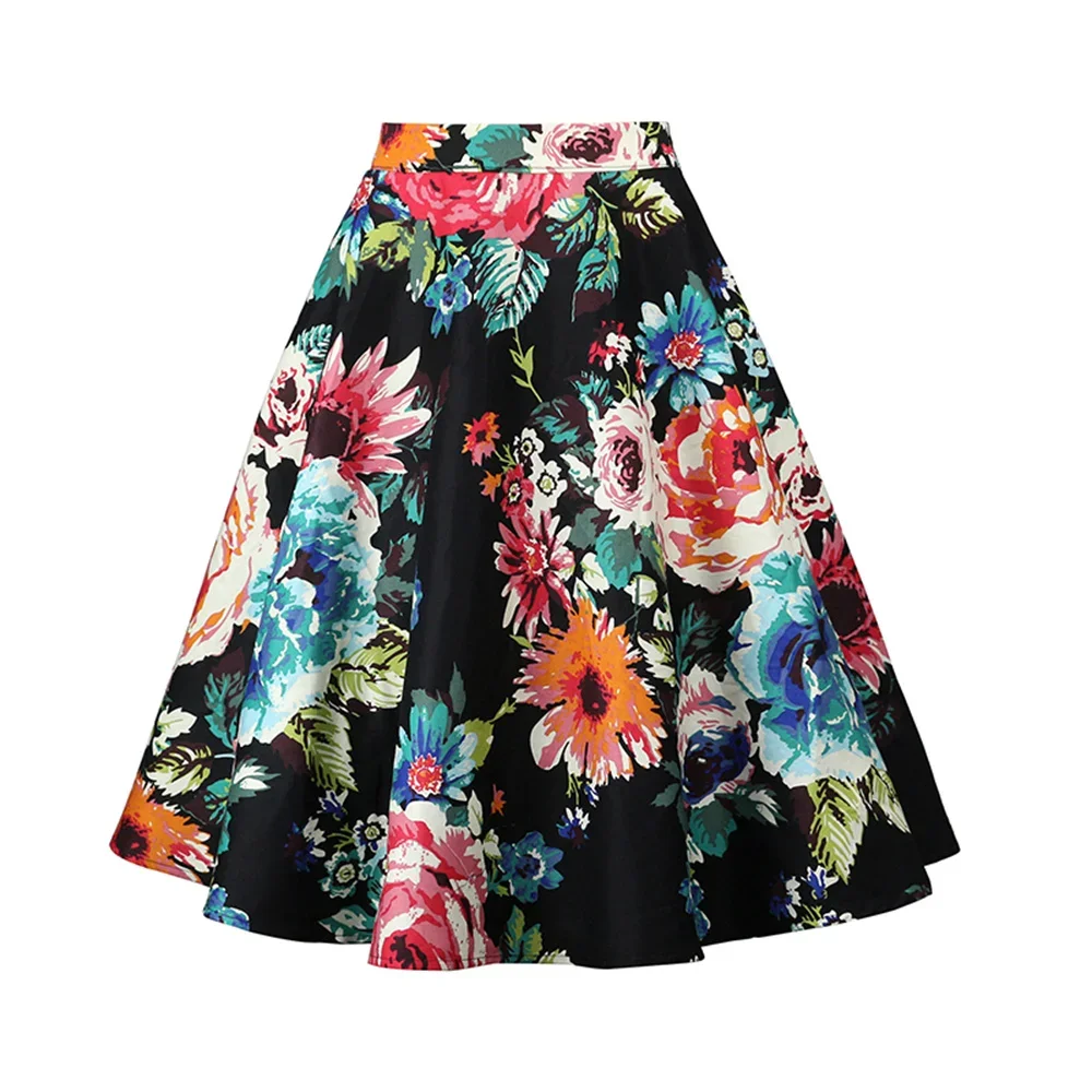 2024 Women Causal A Line Swing Runway Skirt Floral Print Fashion Sexy Summer Vintage Skirt Slim High Waist Pinup 50s 60s Skirts