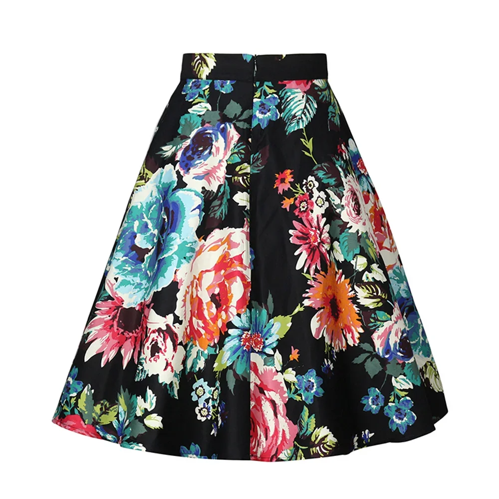 2024 Women Causal A Line Swing Runway Skirt Floral Print Fashion Sexy Summer Vintage Skirt Slim High Waist Pinup 50s 60s Skirts