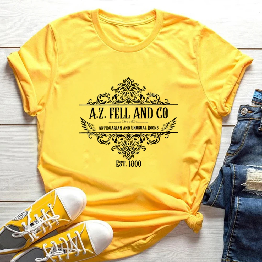 Good Omens T-shirts Woman A.Z. Fell and Co Antiquarian and Unusual Books T Shirt Retro Womens Clothing Unisex Casual Tops
