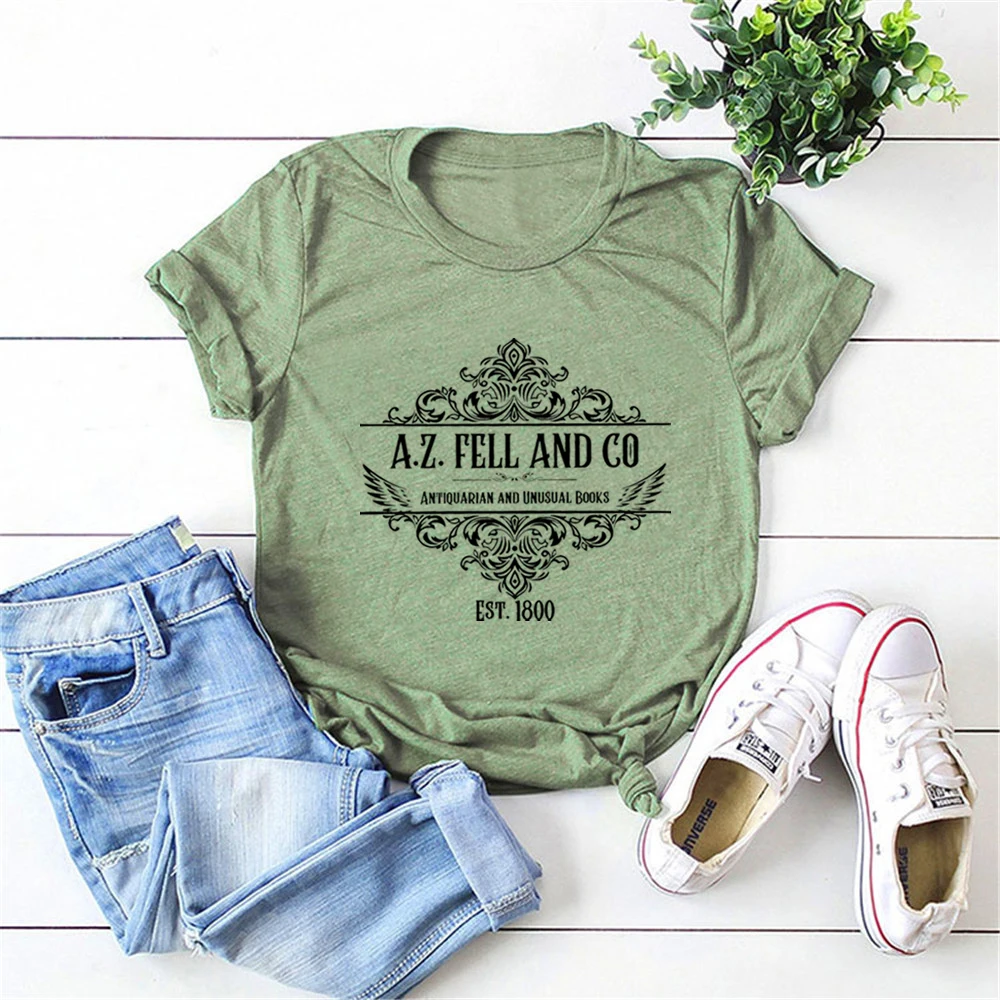Good Omens T-shirts Woman A.Z. Fell and Co Antiquarian and Unusual Books T Shirt Retro Womens Clothing Unisex Casual Tops