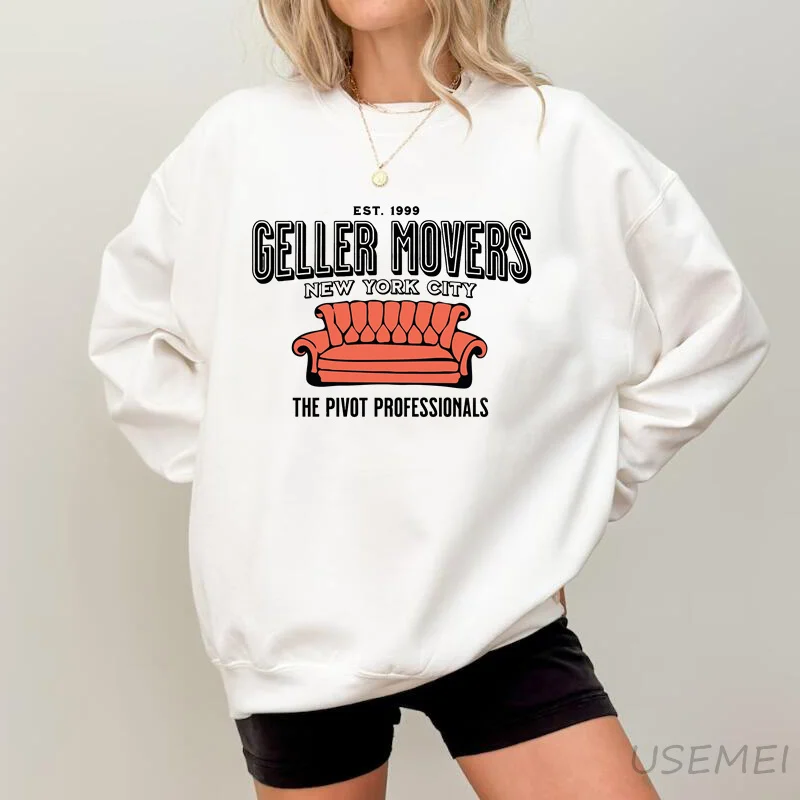 Geller Movers Est 1999 New York City Friends Printed Sweatshirt Vintage 90s TV Show Pullover Womens Clothing Unisex Streetwear